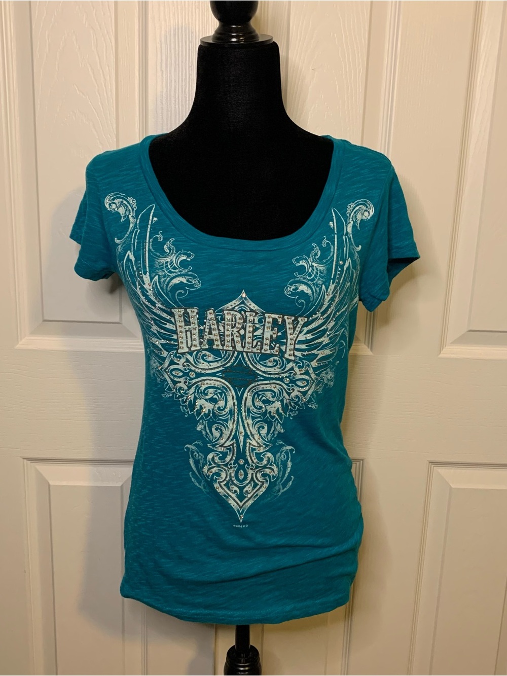 Teal Harley Davidson Rhinestone LV T-Shirt